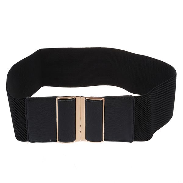 

new black faux leather elastic cinch belt waist band ornament for woman, Black;brown