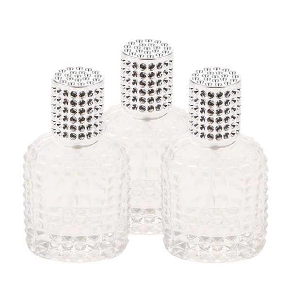 

car air freshener 3pcs empty refillable glass perfume sprayable essential aroma oil bottle travel size silver 50ml