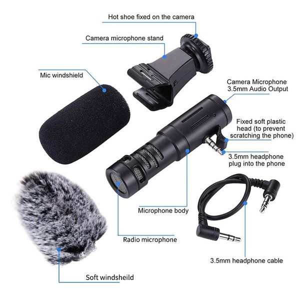 

mamen phone microphone mini portable 3.5mm condenser phone video camera interview microphone with muff for iphone samsung mic