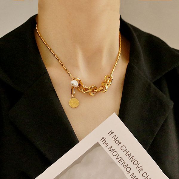 

timeless wonder glam pearl detachable tag choker necklace women jewelry punk gothic boho designer kpop ins trendy japan 1128, Golden;silver
