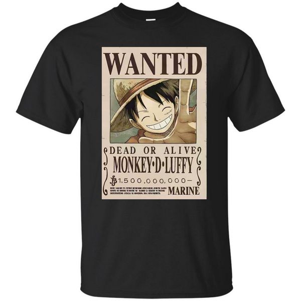 

one piece анима, монка д. луффи wanted poster tee рукав футболка черная, темно-синяя классический дизайн пользовательской футболочки