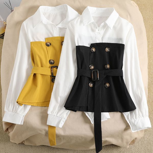 

2020 new spring autumn women chiffon patchwork long sleeve stand collar style blouse female office lady elegant shirt x32, White