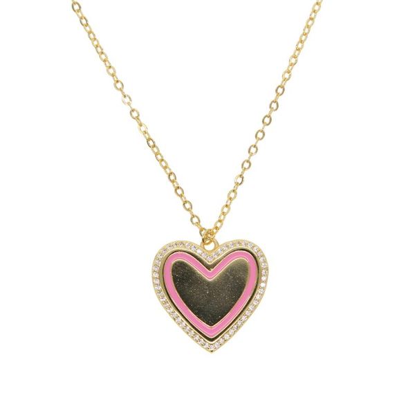 

chains exquisite gold-color pink heart pendant necklace for girls paved tiny cz trendy bride engagement jewelry chic gifts women, Silver