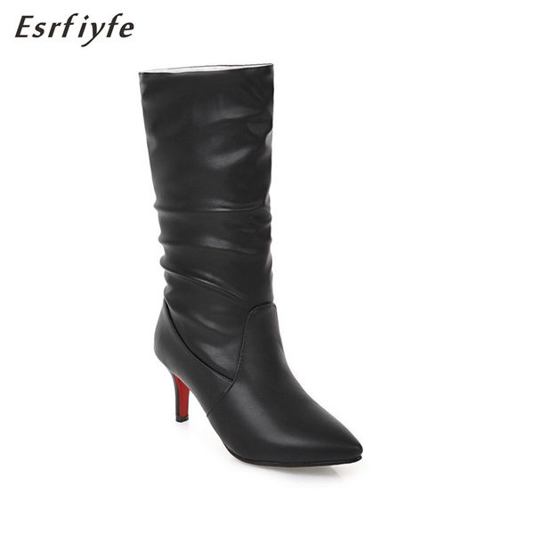 

esrfiyfe 2020 new women boots ladies fashion winter plush high heel shoes long tube knight leather casual boots chaussures femme, Black