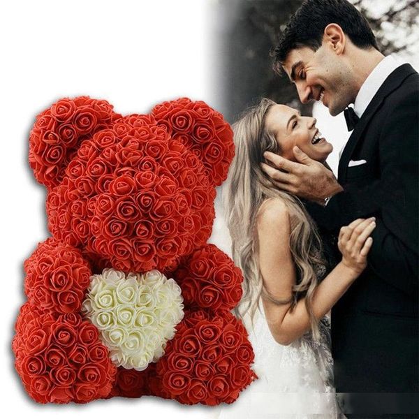 

23/40cm flower rose bear valentines day gift our rose bear artificial flowers wedding festival diy wedding decoration gift t200103