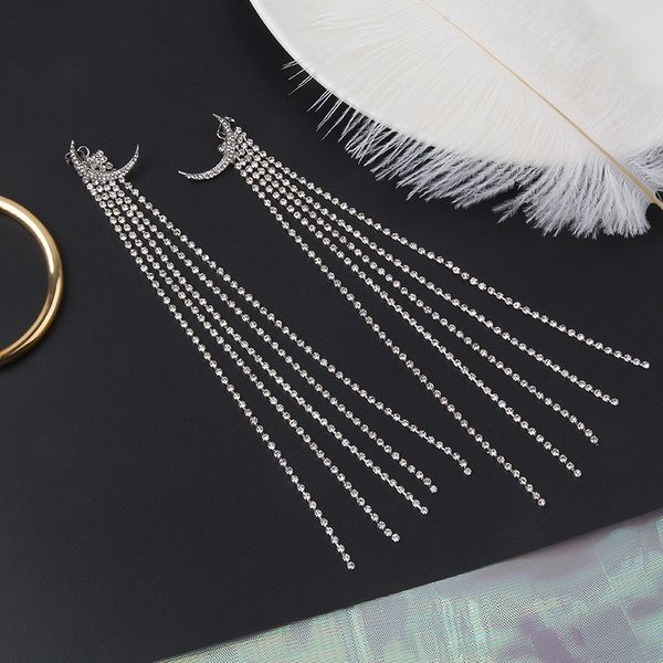 

dominated 2020 women temperament long metal tassel fine crystal drop earrings korean fashion joker design new, Silver