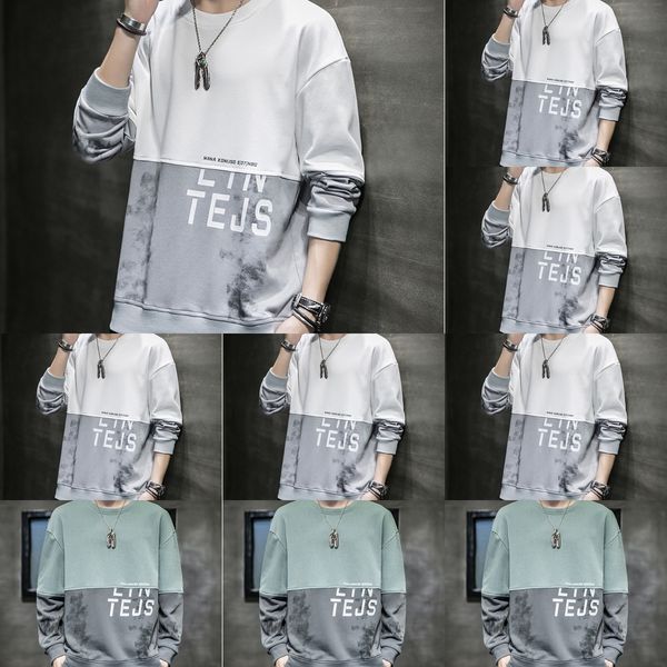 

2020 autumn new youth korean style trendy round neck sweater men's autumn base shirt long sleeve sports sweater shirtshirt shirtloose e, Black