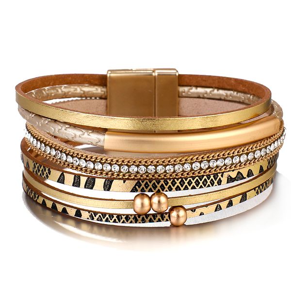 

flashbuy fashion metal bracelets for women vintage beads leopard charms magnetic wrap bangles boho costume jewellery, Golden;silver