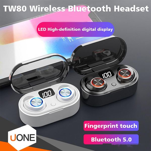 

tw80 tws wireless earphone bluetooth 5.0 earphone bass hifi large capacity steroe earbuds with mic led display