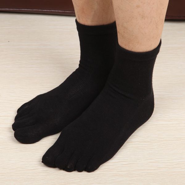 

five-finger men's warm and cotton business mid-calf casual solid color sweat-absorbing warm men's socks toe socks 9u9ac, Black