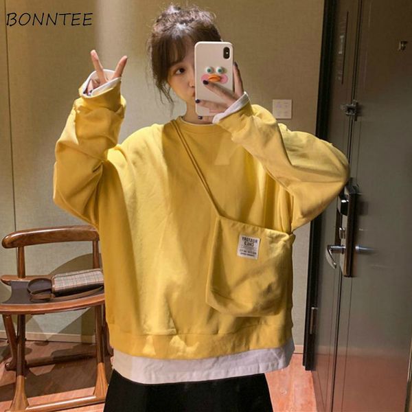 

hoodies women autumn letter printed fake two piece vintage harajuku students fashion womens plus size sweatshirts pullover, Black