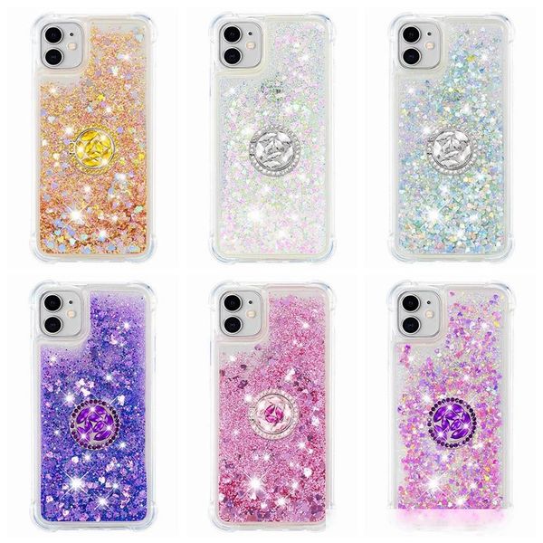 

360 finger metal ring flower case for galaxy note 10 s10 a70 a50 a40 a30 a20 quicksand soft tpu shockproof heart diamond liquid holder cover
