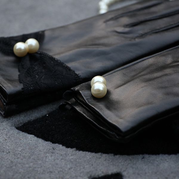 

five fingers gloves lambskin short paragraph plus cashmere thickened winter warm driving lace leather, Blue;gray