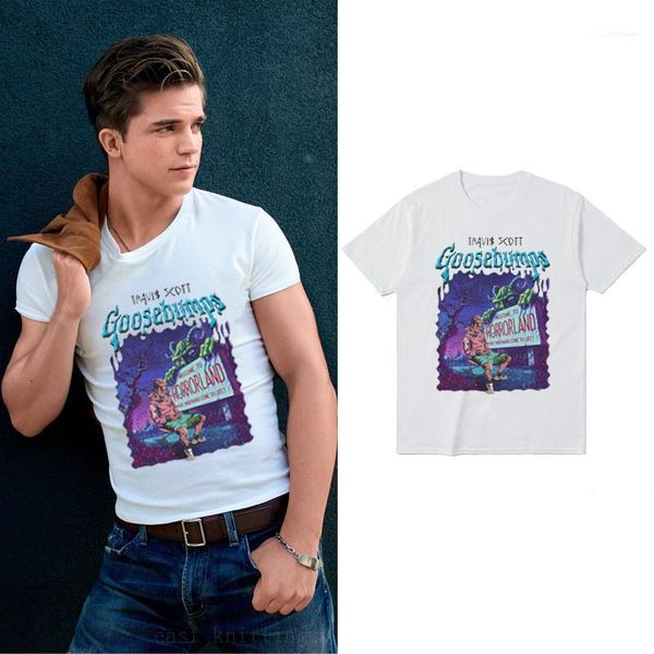 

homme tshirts goosebump crew neck short sleeve creative fashion casual clothing loose apparel travis scott digital print, White;black