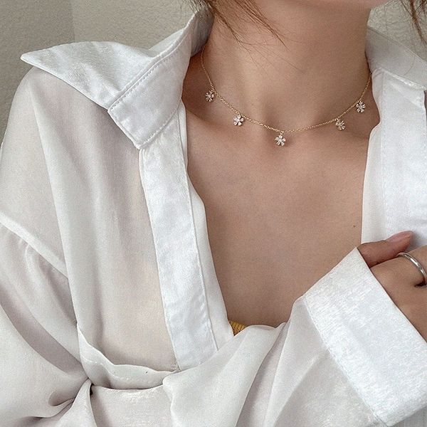 

chokers 2021 korean fashion zirconia necklace stone flower tassel for women wedding jewelry gift, Golden;silver