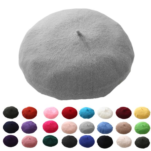 

fashion beret hat women french solid color winter winter spring autumn black blue pink red brown white ladies cashmere flat cap, Blue;gray