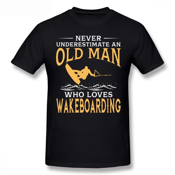 

branded design men t-shirts never underestimate an old man who loves wakeboarding short sleeve round neck cotton t shirt