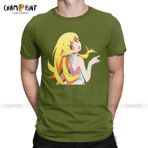 

vintage oshino shinobu t-shirt for men round neck cotton t shirt bakemonogatari japanese anime short sleeve tees printed