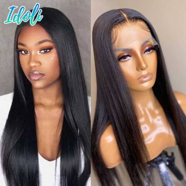 

lace wigs straight front human hair 13x4 pre plucked frontal remy peruvian natural color, Black;brown