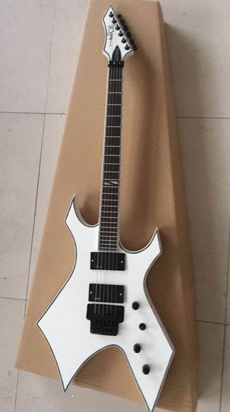 Custom Made Zengin Warlock Beyaz Elektro Gitar 24 Perde Tremolo Köprü, Aktif Pikap Siyah Donanım Çin Gitarlar Ücretsiz Kargo