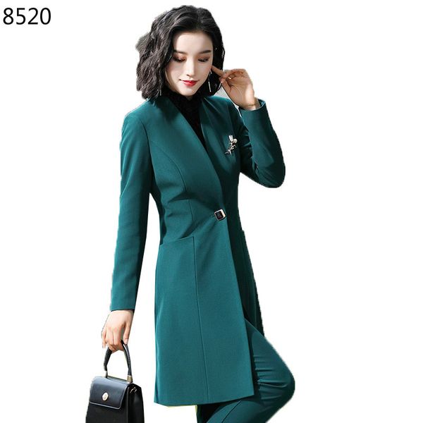 

fashion long windbreaker jacket korean women's slim coat uniform business suits office work wear pant suits styles two-piece, White