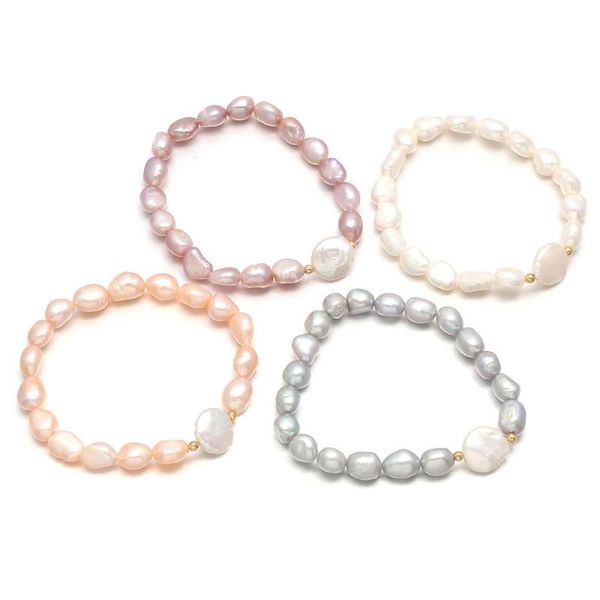 

2020 new selling jewelry 8-9m irregular rice pearl pearl 12mm button bracelet 4 colors bracelet 18cm long, Black