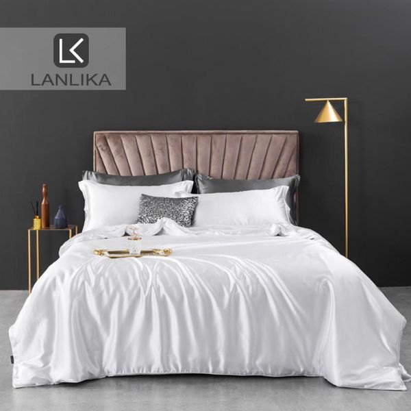 

bedding sets lanlika white set 100% silk luxuey bedspread bed linen duvet cover flat sheet fitted silky double size