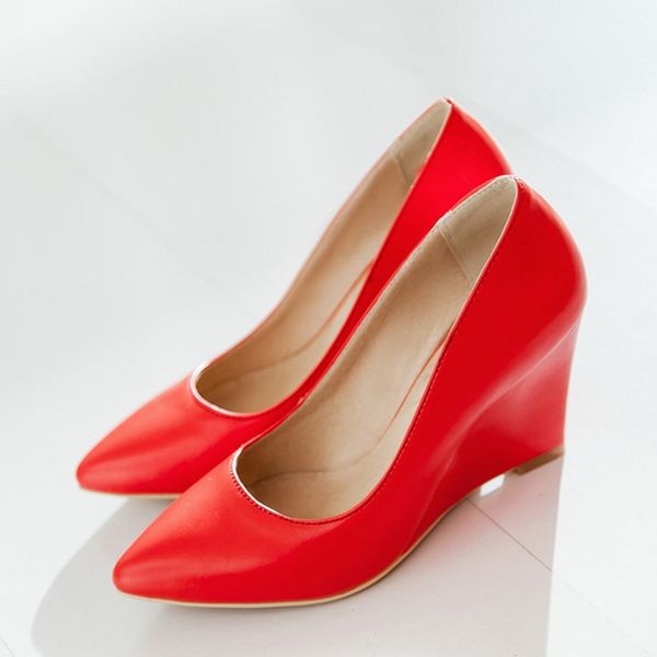

classic wedges pumps shoes for women casual fashion black red white pink nude high heels office wedding wedge shoes for woman