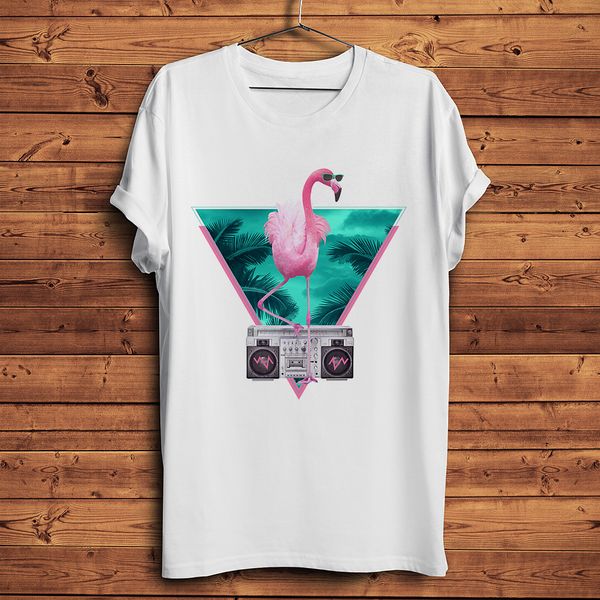 

retro 80s fashion style flamingo funny t-shirt homme summer new short sleeve t shirt men white casual tshirt streetwear