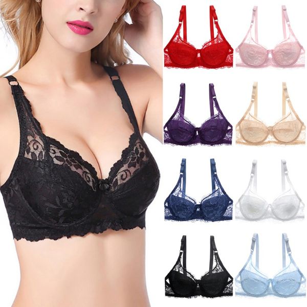 

bras fashion casual women lace thin section underwire bra seamless push up unlined underwear, Red;black