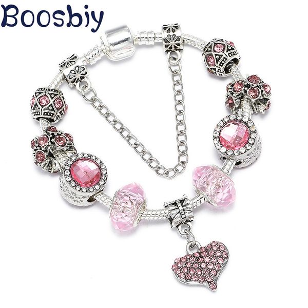

charm bracelets boosbiy women bracelet silver color for diy crystal pink heart beads jewelry gift, Golden;silver
