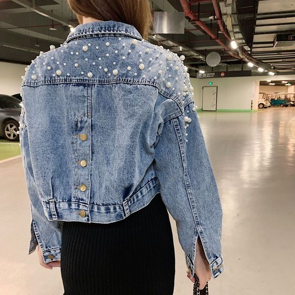 

women's jackets beaded short denim coat thin korean split with bat sleeve loose long women clothes wear, Black;brown