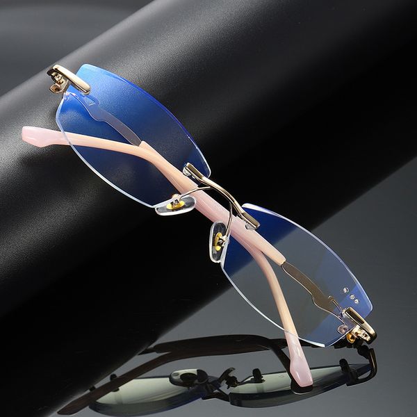 

sunglasses style reading glasses diamond cut edge rimless fashion anti-blue light old-fashioned, White;black