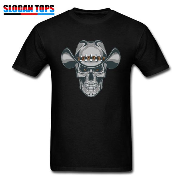 

men t-shirt mens punk style tee shirts cowboy skull custom printed male clothes hipster cotton tshirt black
