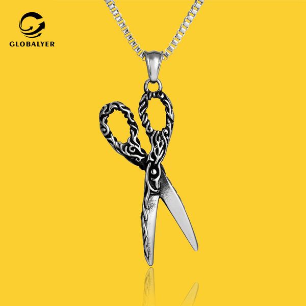 

chains explosion style european and american hair stylist titanium steel pendant creative domineering pattern scissors 294, Silver