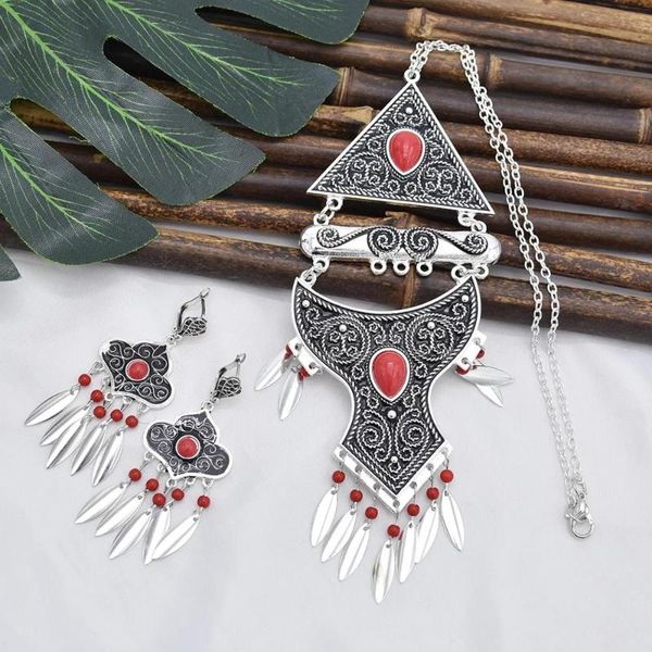

vintage african jewelry sets for women metal round geometry pendant necklace statement earrings wedding party jewellery gift, Silver