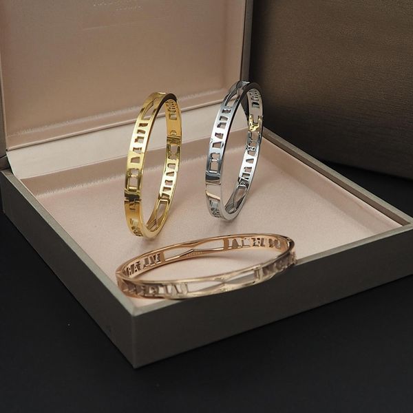 

stainless steel hollow out letter gold snap bangle for womens sleek minimalist christmas gift designer brand jewelry for womens, Golden;silver