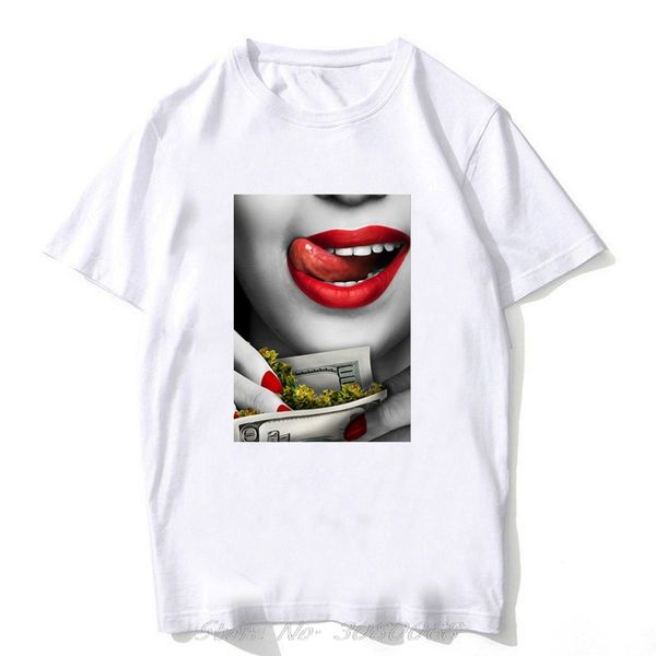 

red lips print summer women vogue t-shirt men white cotton short sleeve o-neck tshirt tees harajuku