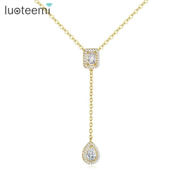 

luoteemi water drop cz long pendant necklaces women party wedding gold color accessories fashion jewelry colgantes gift, Silver