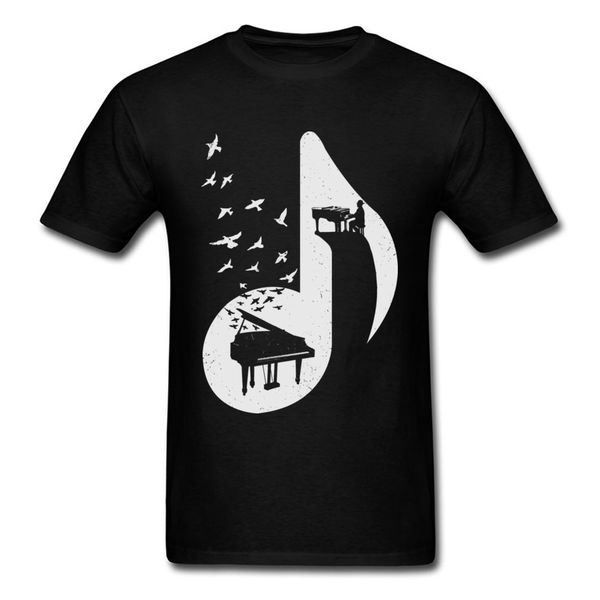 

men t shirts music notes natural cotton clothes the aegean piano t-shirt spring swallow youth tshirt o-neck