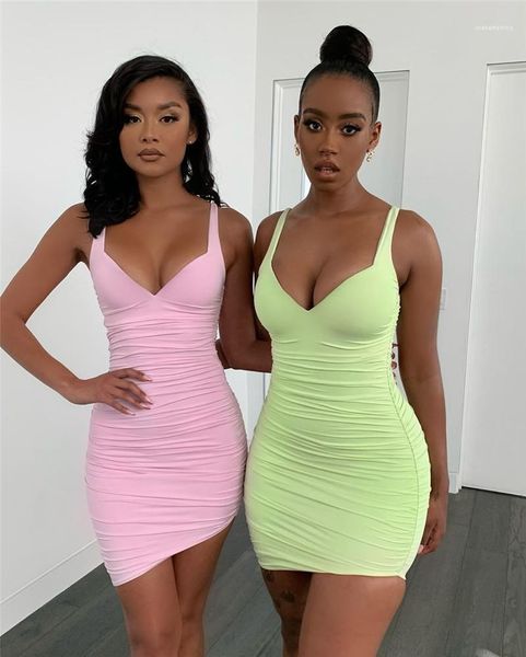 

pleated designer womens dress v neck skinny bodycon dresses natural color sleeveless dresses women clothes double, Black;gray