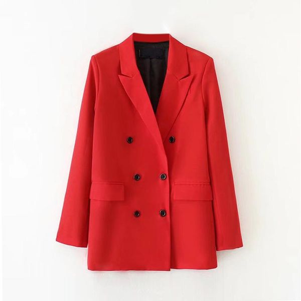 

elegant women office work blazers double blazers notched neck pockets red coat long sleeve solid jacket female sale items, White;black