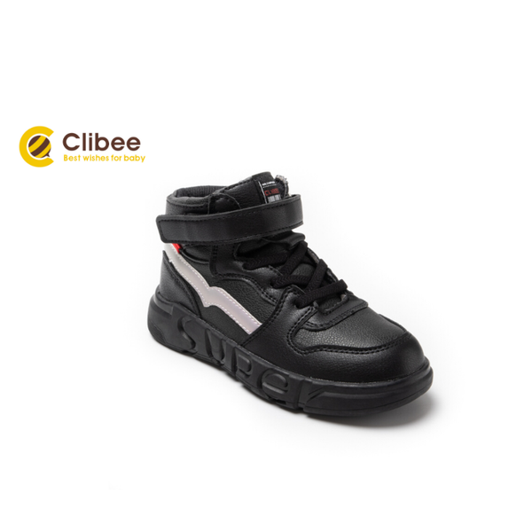 

clibee 2020 boys mid-calf sneaker boots kids hook-loop winter boots with fixed elastic lace childrens flat casual outdoor, Black;grey