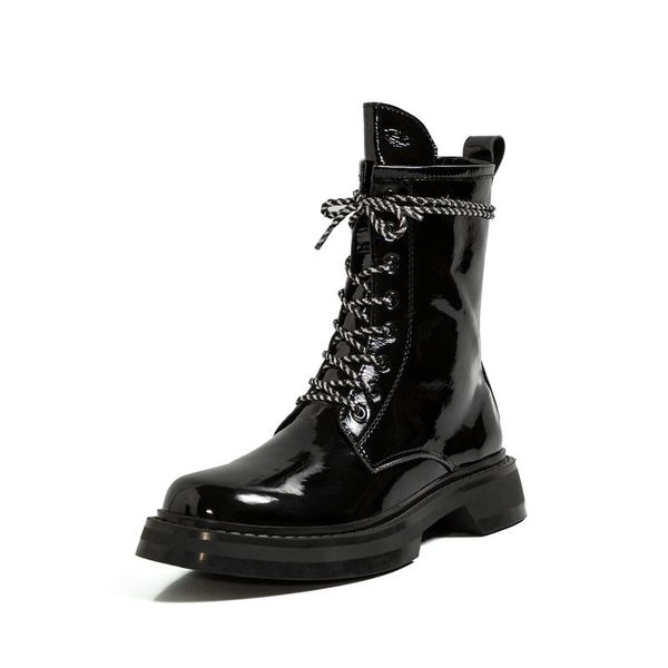 

concise fashion women ankle boots genuine leather 2021 new autumn winter chunky heels women shoes night club shoes woman, Black