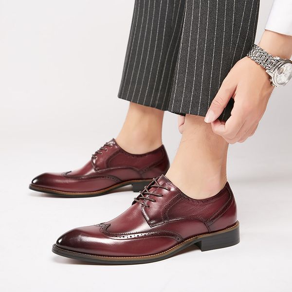 

elegant men's dress shoes lace up medallion oxford shoes genuine leather black brown brogue wedding party formal men