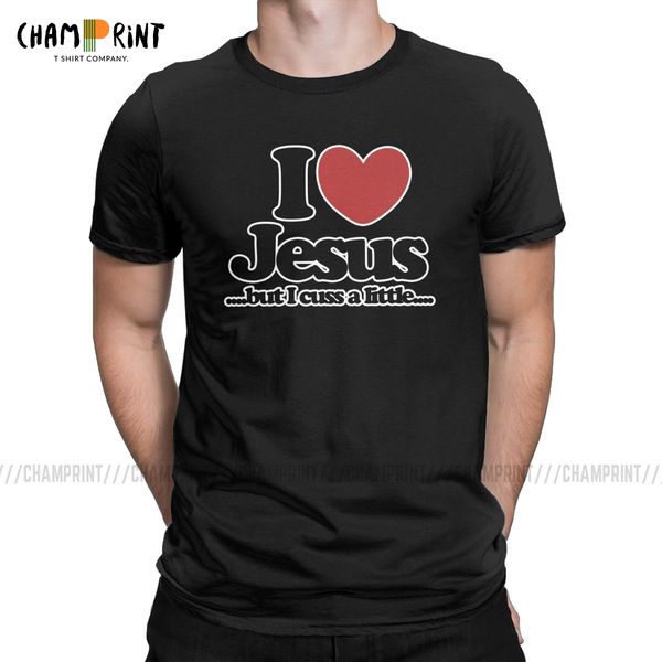 

humorous i love jesus but i cuss a little t-shirt for men crew neck cotton t shirt christian god tees plus size clothing
