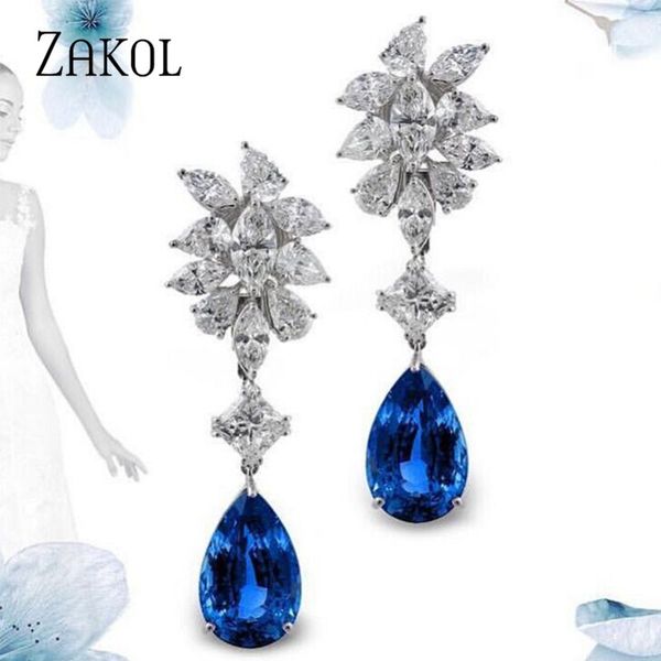 

dangle & chandelier zakol classic drop earrings water cubic zircon wedding jewelry for women engagement fsep659, Silver