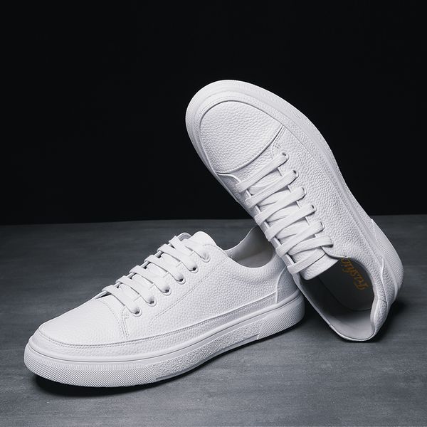 

fashion brand casual men leather shoes white male casual shoes breathable white sneakers leather mens moccasins simple, Black