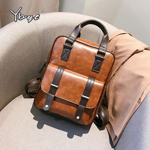 

ybyt vintage pu leather women rucksack anti theft lapbackpack big capacity waterproof travel bag student school backpacks