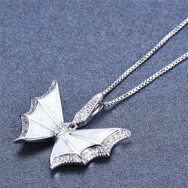 

pendant necklaces boho female white opal necklace classic silver color chain for women charm bridal butterfly wedding